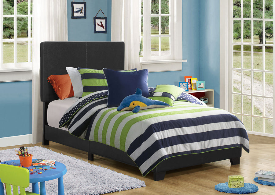 Dorian Faux Leather Upholstered Panel Bed - Padded Headboard in Black, Twin to California King