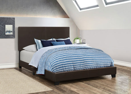 Dorian Upholstered Panel Bed with Padded Headboard - Brown Faux Leather & Black Legs, Twin to California King – view 2