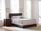 Dorian Upholstered Panel Bed with Padded Headboard - Brown Faux Leather & Black Legs, Twin to California King – view 16