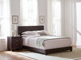 Dorian Upholstered Panel Bed with Padded Headboard - Brown Faux Leather & Black Legs, Twin to California King – view 19