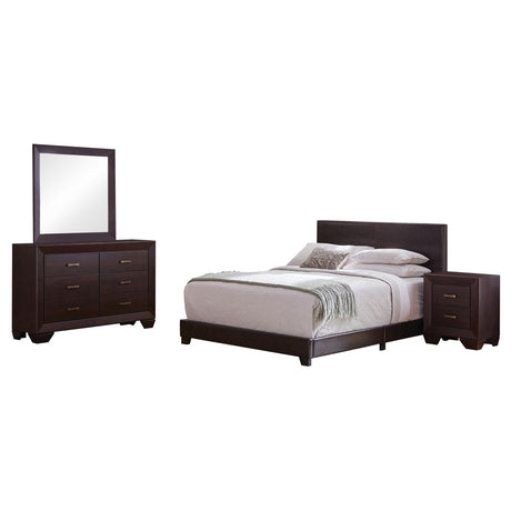 Dorian Upholstered Bedroom Sets - Dark Cocoa Faux Leather Bed with Black Groove Case Pieces, Twin to California King – view 11