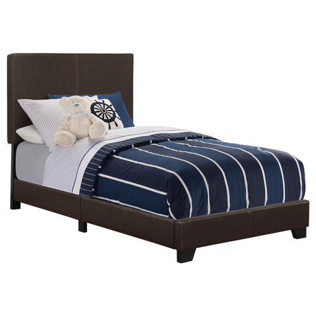 Dorian Upholstered Bedroom Sets - Dark Cocoa Faux Leather Bed with Black Groove Case Pieces, Twin to California King – view 12