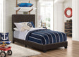 Dorian Upholstered Panel Bed with Padded Headboard - Brown Faux Leather & Black Legs, Twin to California King – view 1