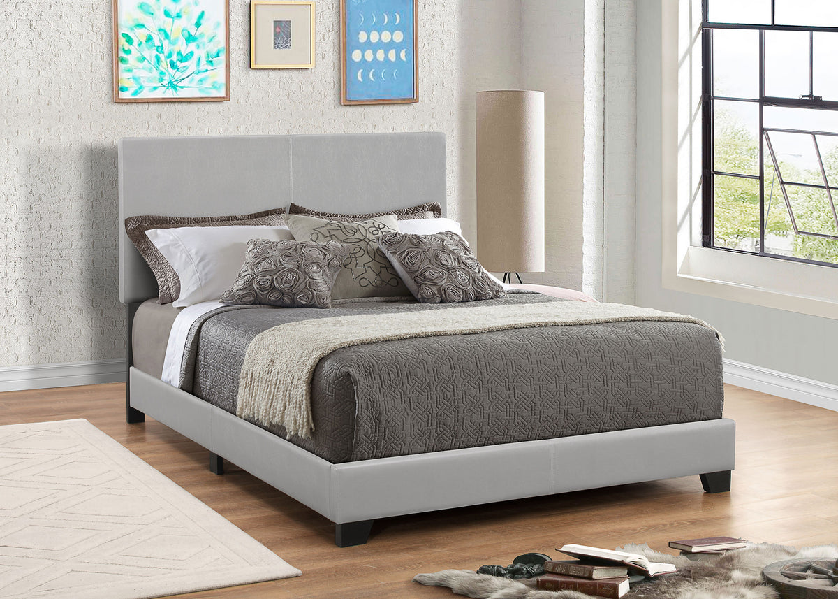 Dorian Faux Leather Upholstered Panel Bed - Padded Headboard in Grey, Twin to California King – view 18