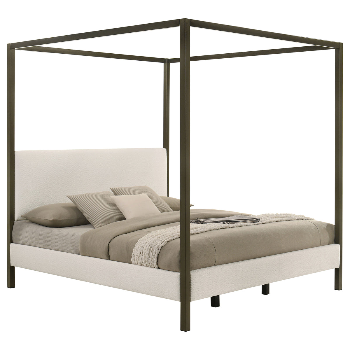 Monroe Upholstered Canopy Bed - Vanilla Boucle with Bronze Metal Frame, Queen or Eastern King – view 13