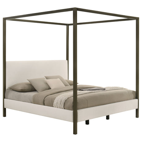 Monroe Upholstered Canopy Bed - Vanilla Boucle with Bronze Metal Frame, Queen or Eastern King – view 13