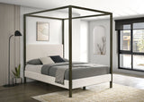Monroe Upholstered Canopy Bed - Vanilla Boucle with Bronze Metal Frame, Queen or Eastern King – view 1