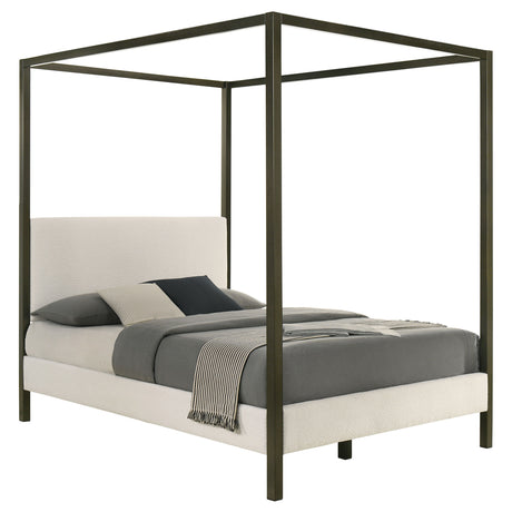 Monroe Upholstered Canopy Bed - Vanilla Boucle with Bronze Metal Frame, Queen or Eastern King – view 4
