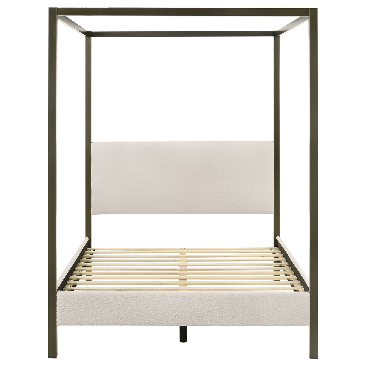 Monroe Upholstered Canopy Bed - Vanilla Boucle with Bronze Metal Frame, Queen or Eastern King – view 5