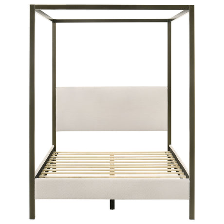 Monroe Upholstered Canopy Bed - Vanilla Boucle with Bronze Metal Frame, Queen or Eastern King – view 5
