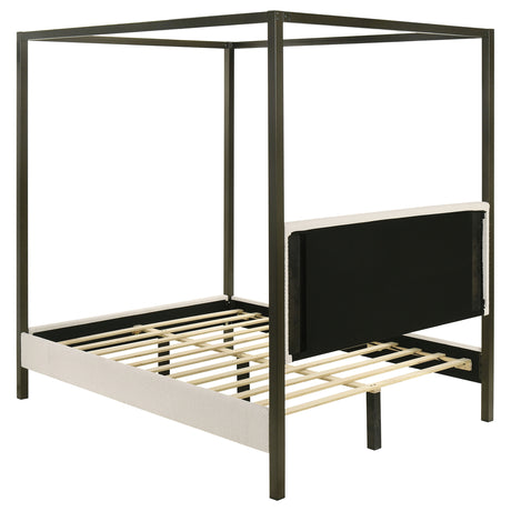 Monroe Upholstered Canopy Bed - Vanilla Boucle with Bronze Metal Frame, Queen or Eastern King – view 6