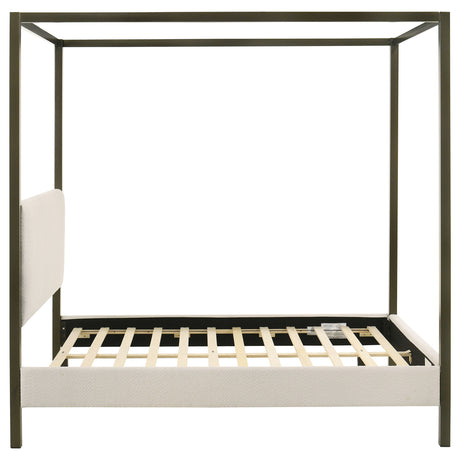 Monroe Upholstered Canopy Bed - Vanilla Boucle with Bronze Metal Frame, Queen or Eastern King – view 7