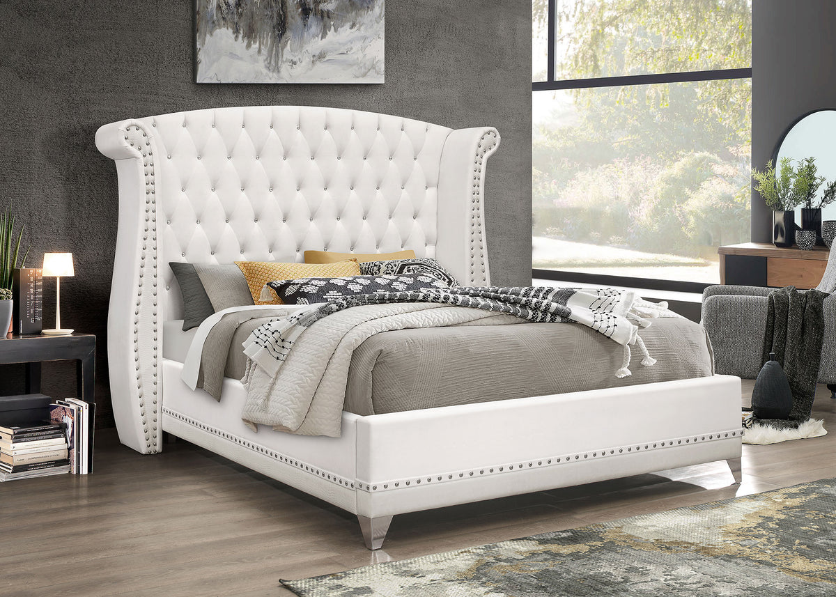 Barzini Crystal-Tufted Wingback Bed & Bedroom Sets - Glam White Velvet with Chrome Nailhead Trim - lifestyle