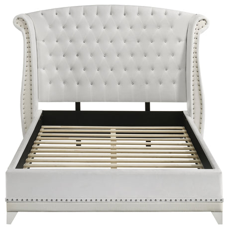 Barzini Crystal-Tufted Wingback Bed & Bedroom Sets - Glam White Velvet with Chrome Nailhead Trim – view 14