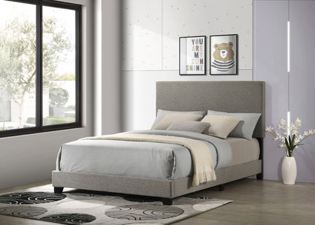 Dorian Upholstered Panel Bed with Padded Headboard - Taupe Fabric & Black Legs, Twin to California King – view 2