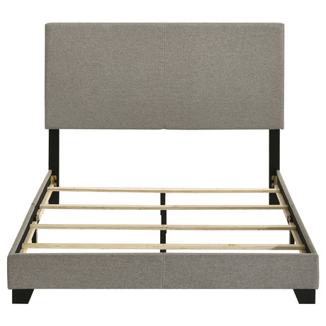 Dorian Upholstered Panel Bed with Padded Headboard - Taupe Fabric & Black Legs, Twin to California King – view 18