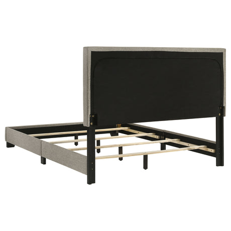 Dorian Upholstered Panel Bed with Padded Headboard - Taupe Fabric & Black Legs, Twin to California King – view 19