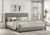 Dorian Upholstered Panel Bed with Padded Headboard - Taupe Fabric & Black Legs, Twin to California King - lifestyle