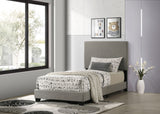 Dorian Upholstered Panel Bed with Padded Headboard - Taupe Fabric & Black Legs, Twin to California King – view 1
