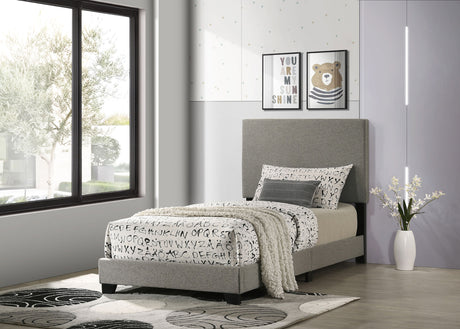 Dorian Upholstered Panel Bed with Padded Headboard - Taupe Fabric & Black Legs, Twin to California King – view 1