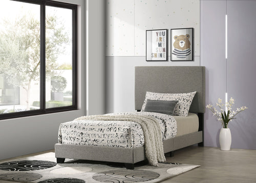 Dorian Upholstered Panel Bed with Padded Headboard - Taupe Fabric & Black Legs, Twin to California King
