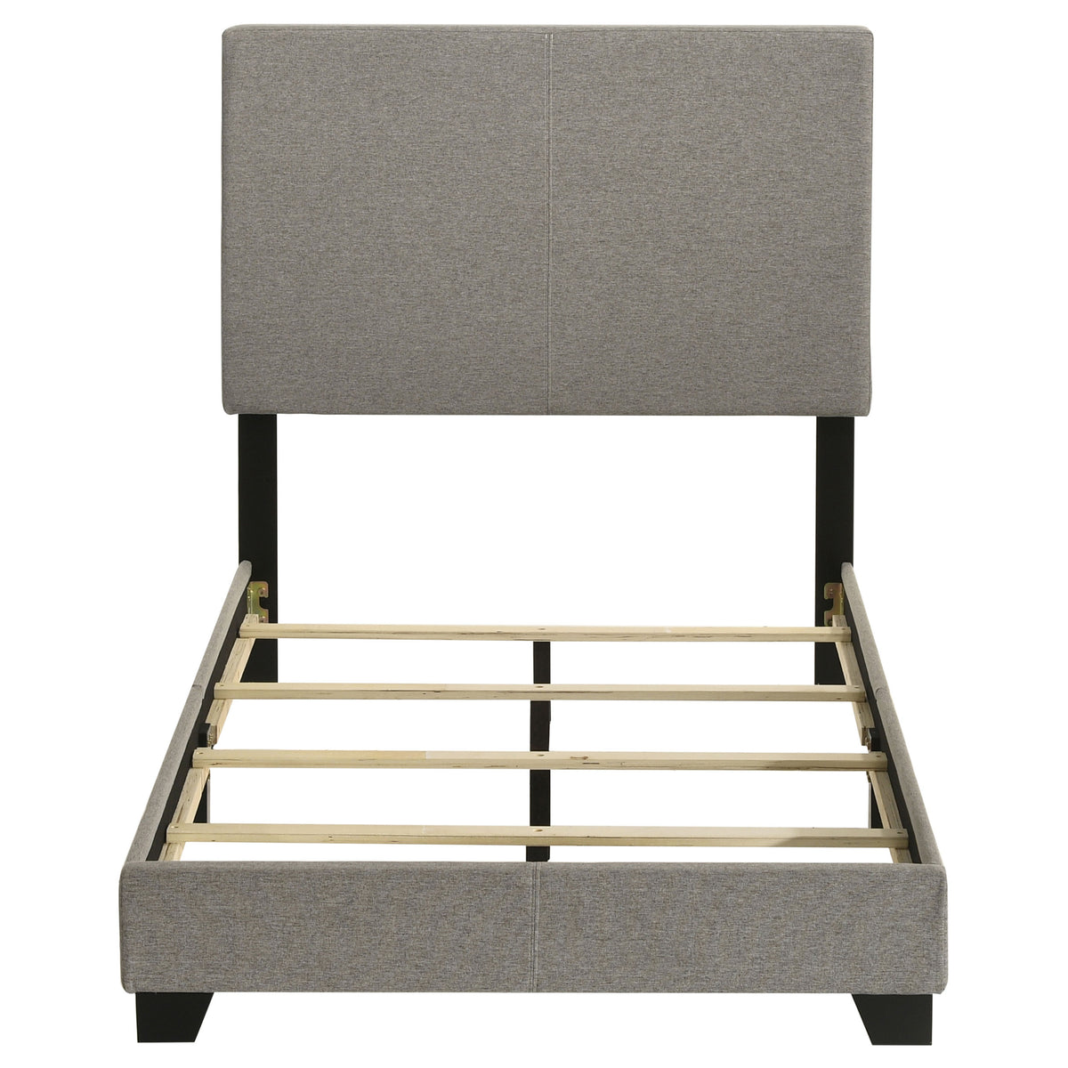 Dorian Upholstered Panel Bed with Padded Headboard - Taupe Fabric & Black Legs, Twin to California King – view 12