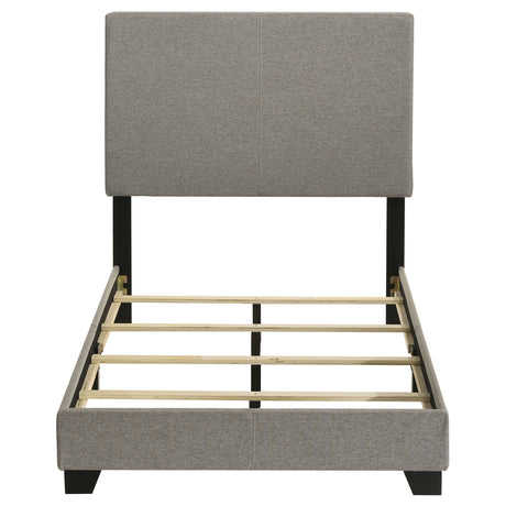 Dorian Upholstered Panel Bed with Padded Headboard - Taupe Fabric & Black Legs, Twin to California King – view 12