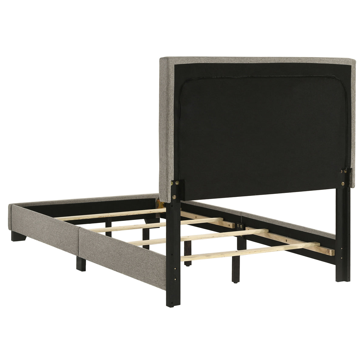 Dorian Upholstered Panel Bed with Padded Headboard - Taupe Fabric & Black Legs, Twin to California King – view 13