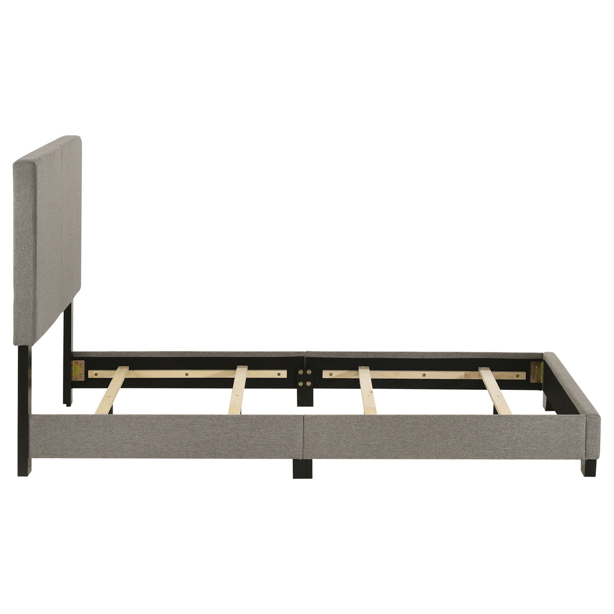 Dorian Upholstered Panel Bed with Padded Headboard - Taupe Fabric & Black Legs, Twin to California King – view 14