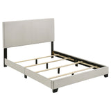 Dorian Upholstered Panel Bed with Padded Headboard - Cream Fabric & Black Legs, Twin to California King – view 14
