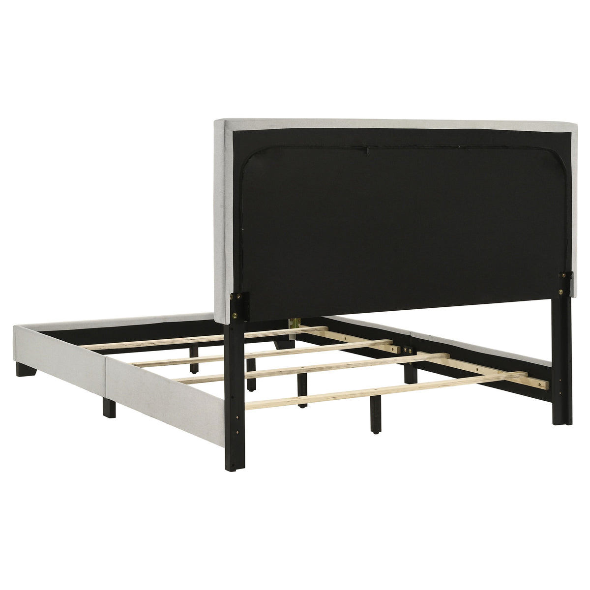 Dorian Upholstered Panel Bed with Padded Headboard - Cream Fabric & Black Legs, Twin to California King – view 16