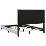 Dorian Upholstered Panel Bed with Padded Headboard - Cream Fabric & Black Legs, Twin to California King – view 16