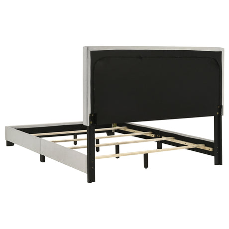 Dorian Upholstered Panel Bed with Padded Headboard - Cream Fabric & Black Legs, Twin to California King – view 16