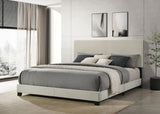 Dorian Upholstered Panel Bed with Padded Headboard - Cream Fabric & Black Legs, Twin to California King - lifestyle