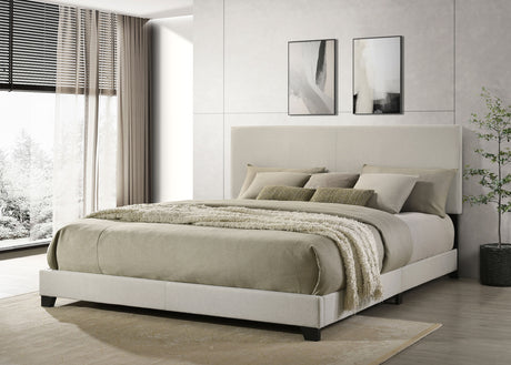 Dorian Upholstered Panel Bed with Padded Headboard - Cream Fabric & Black Legs, Twin to California King - lifestyle