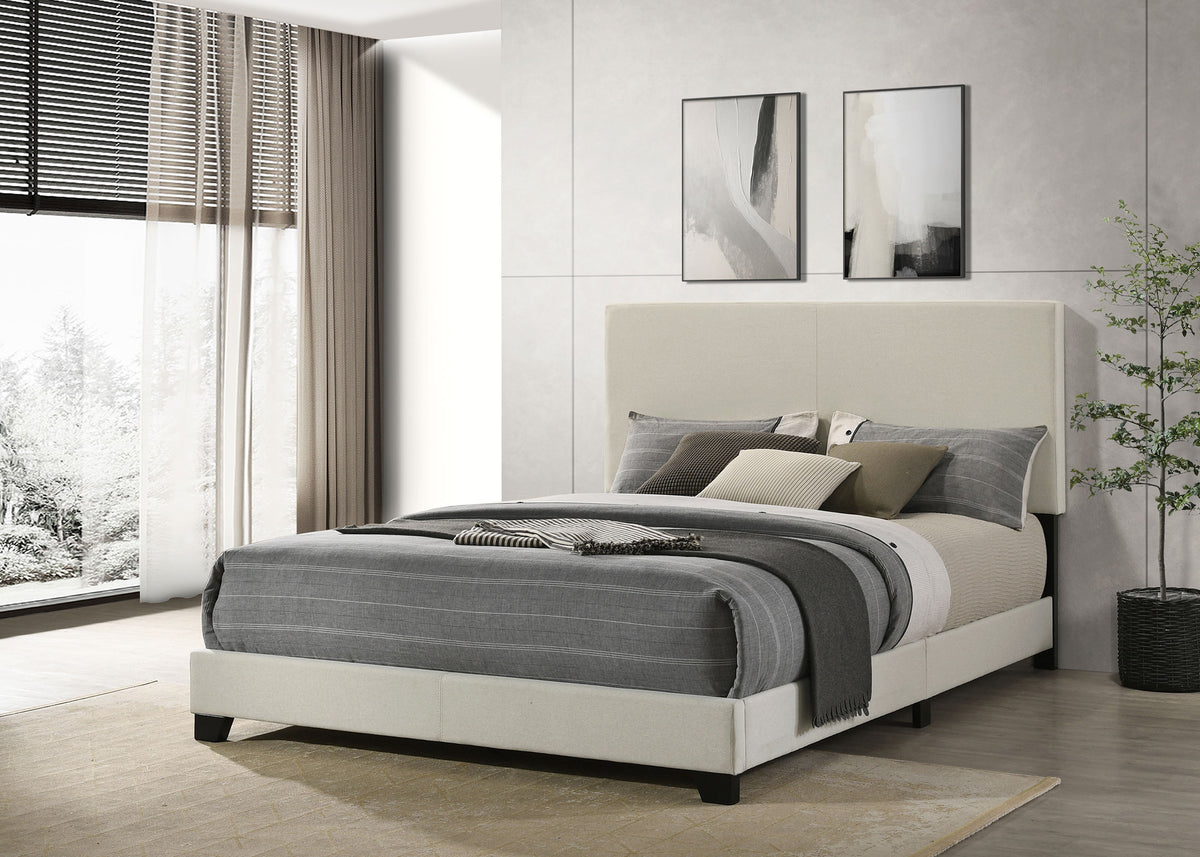 Dorian Upholstered Panel Bed with Padded Headboard - Cream Fabric & Black Legs, Twin to California King – view 20