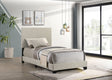 Dorian Upholstered Panel Bed with Padded Headboard - Cream Fabric & Black Legs, Twin to California King – view 1