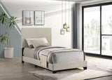 Dorian Upholstered Panel Bed with Padded Headboard - Cream Fabric & Black Legs, Twin to California King – view 1