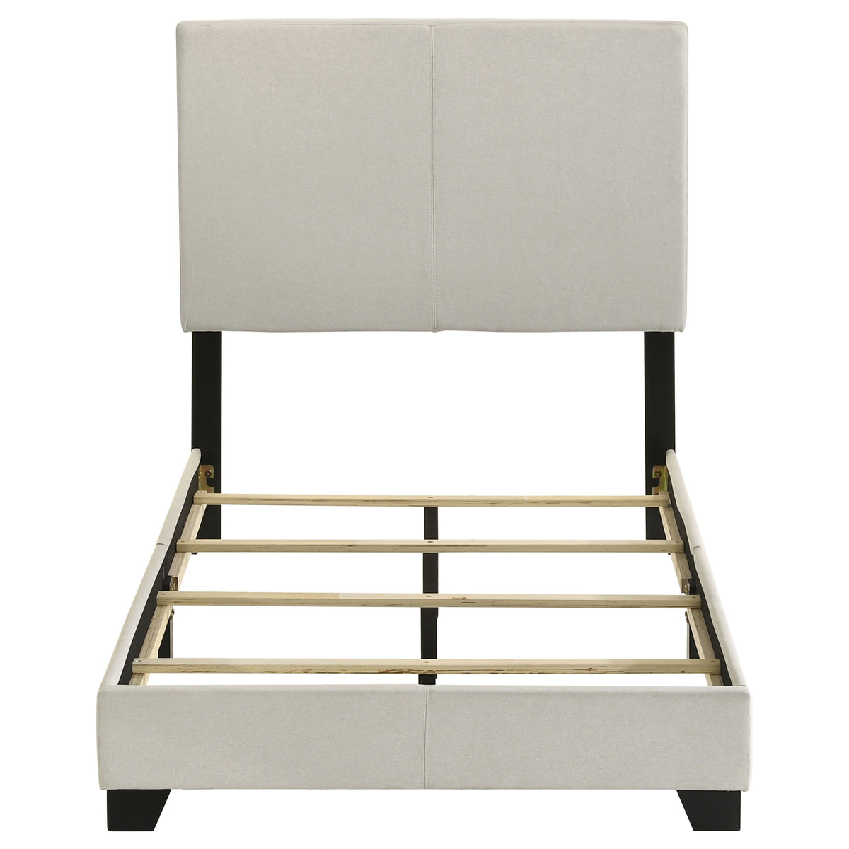 Dorian Upholstered Panel Bed with Padded Headboard - Cream Fabric & Black Legs, Twin to California King – view 8