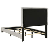 Dorian Upholstered Panel Bed with Padded Headboard - Cream Fabric & Black Legs, Twin to California King – view 9