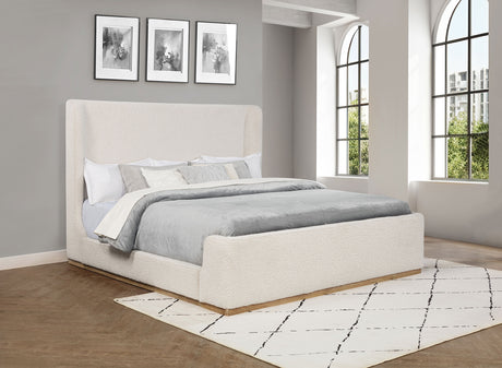 Nala Wingback Upholstered Bed - Cream Boucle with Exposed Oak-Finish Wood Base, Queen or Eastern King – view 9