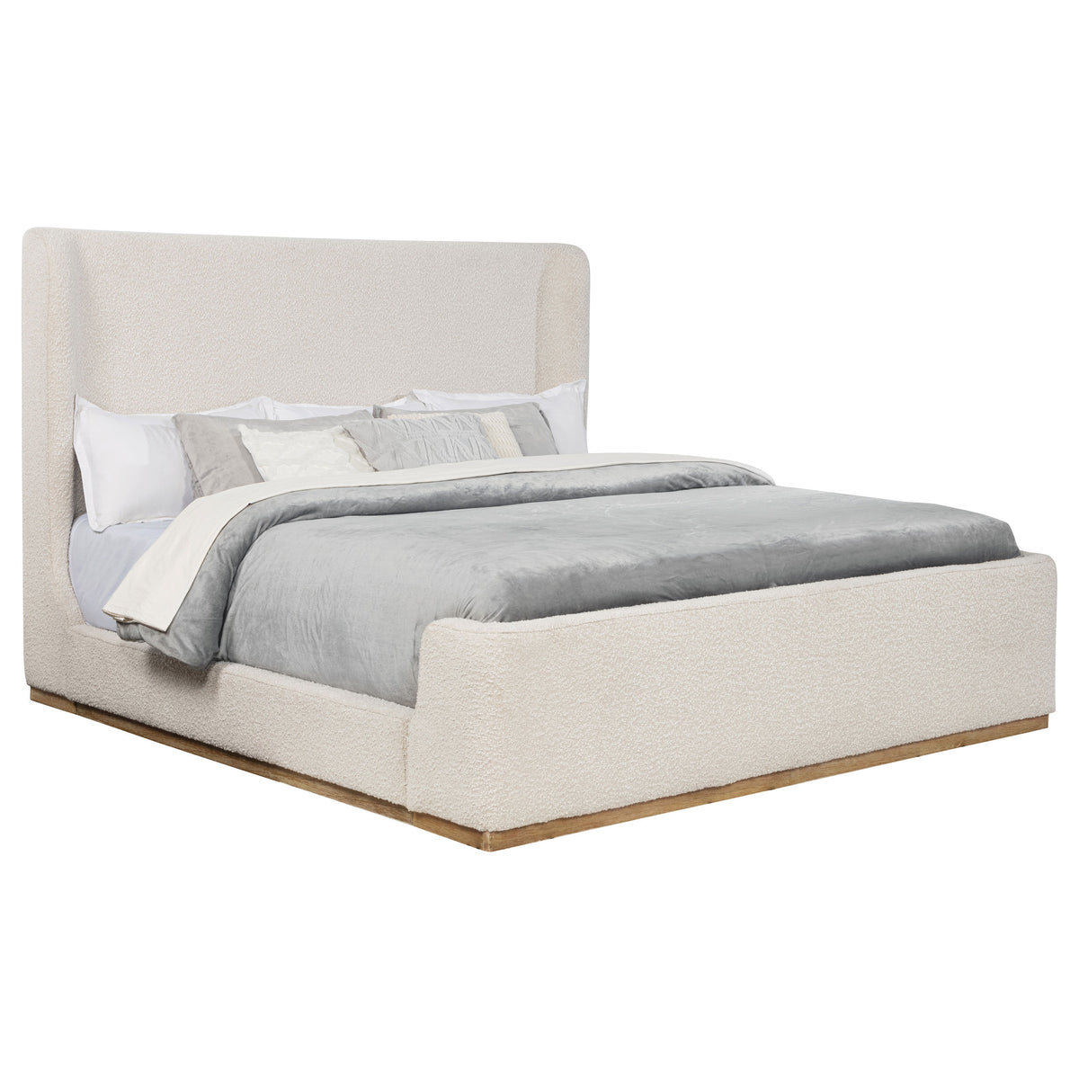 Nala Wingback Upholstered Bed - Cream Boucle with Exposed Oak-Finish Wood Base, Queen or Eastern King – view 10