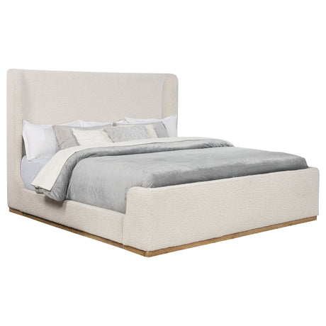 Nala Wingback Upholstered Bed - Cream Boucle with Exposed Oak-Finish Wood Base, Queen or Eastern King – view 10