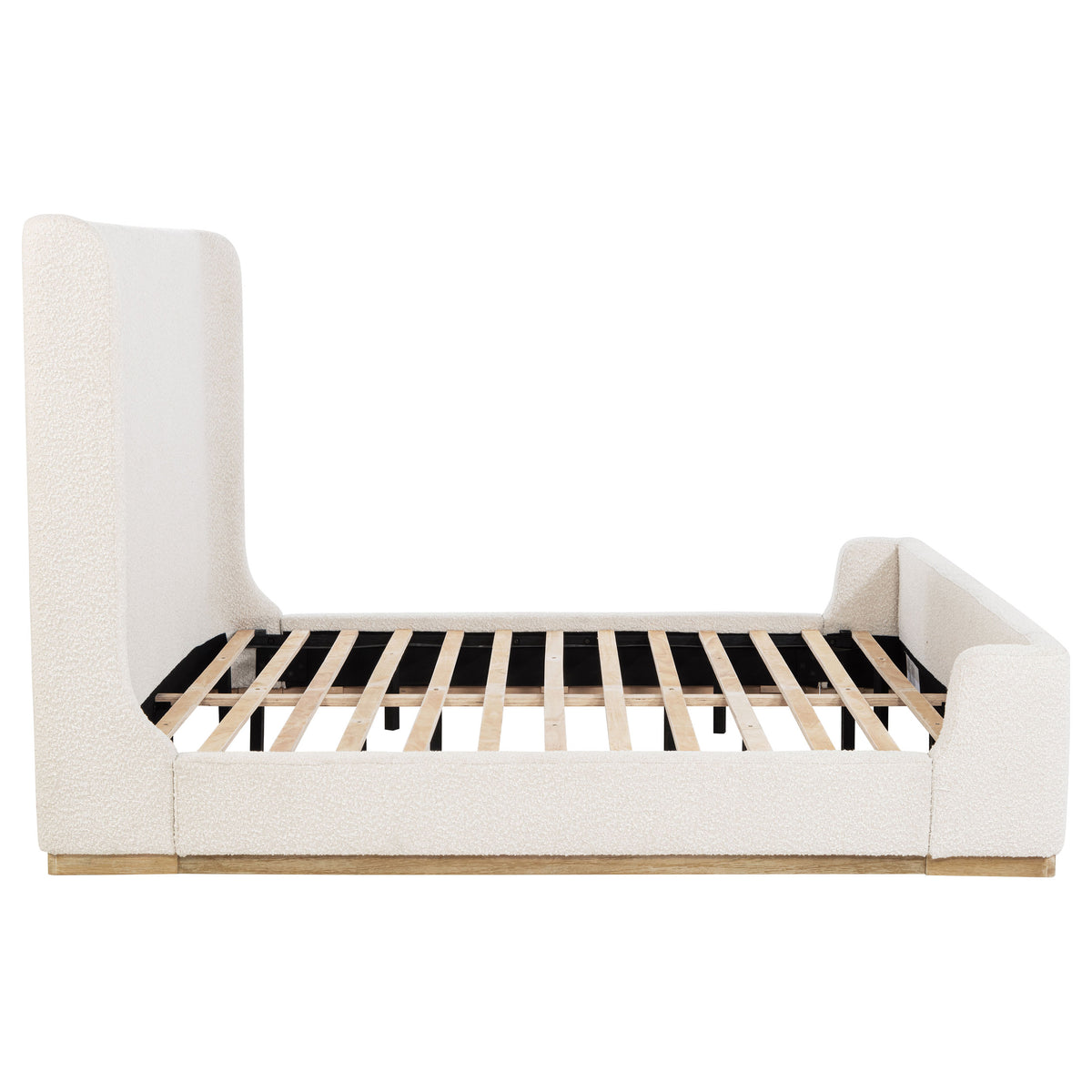 Nala Wingback Upholstered Bed - Cream Boucle with Exposed Oak-Finish Wood Base, Queen or Eastern King – view 13
