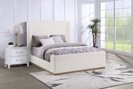 Nala Wingback Upholstered Bed - Cream Boucle with Exposed Oak-Finish Wood Base, Queen or Eastern King – view 1