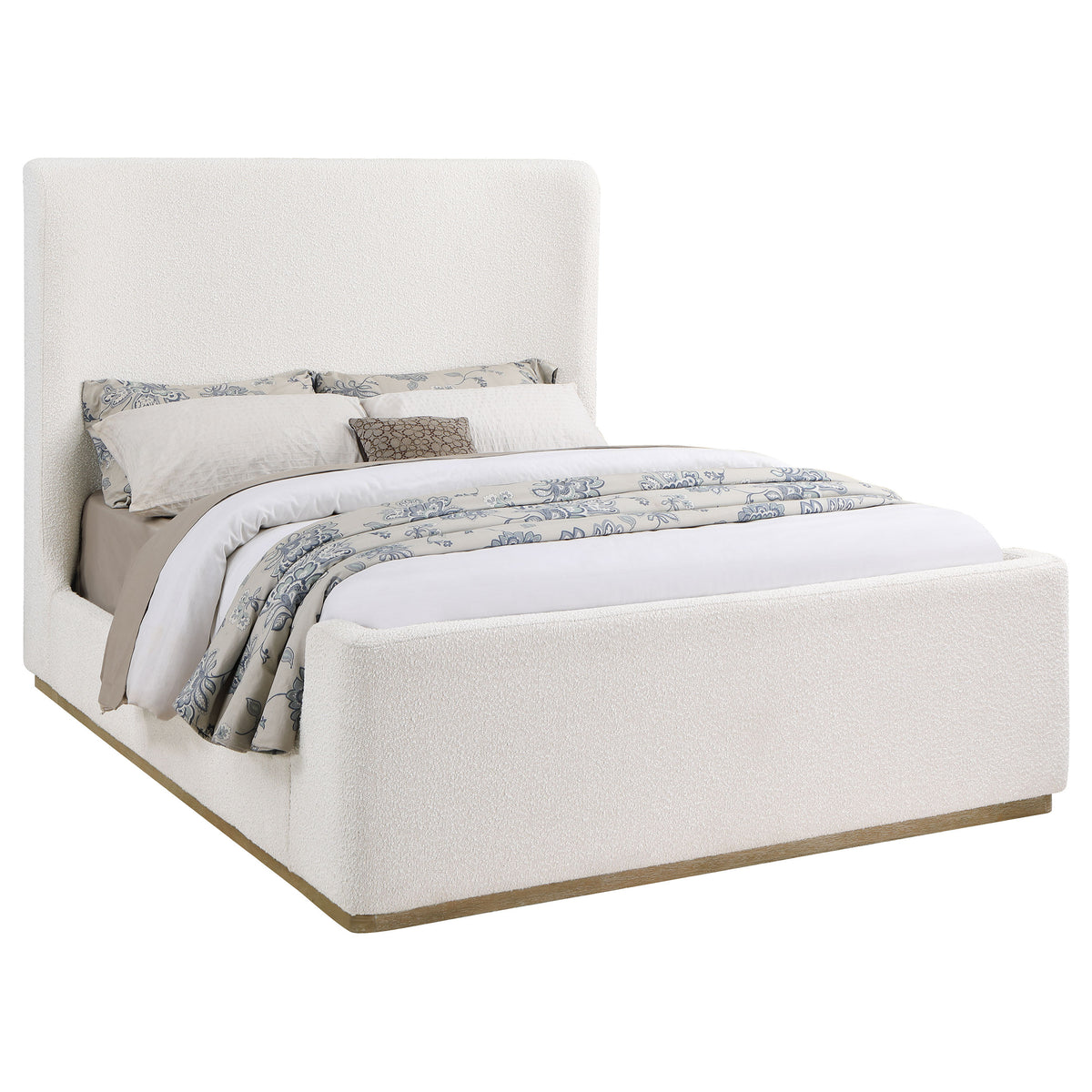 Nala Wingback Upholstered Bed - Cream Boucle with Exposed Oak-Finish Wood Base, Queen or Eastern King – view 4