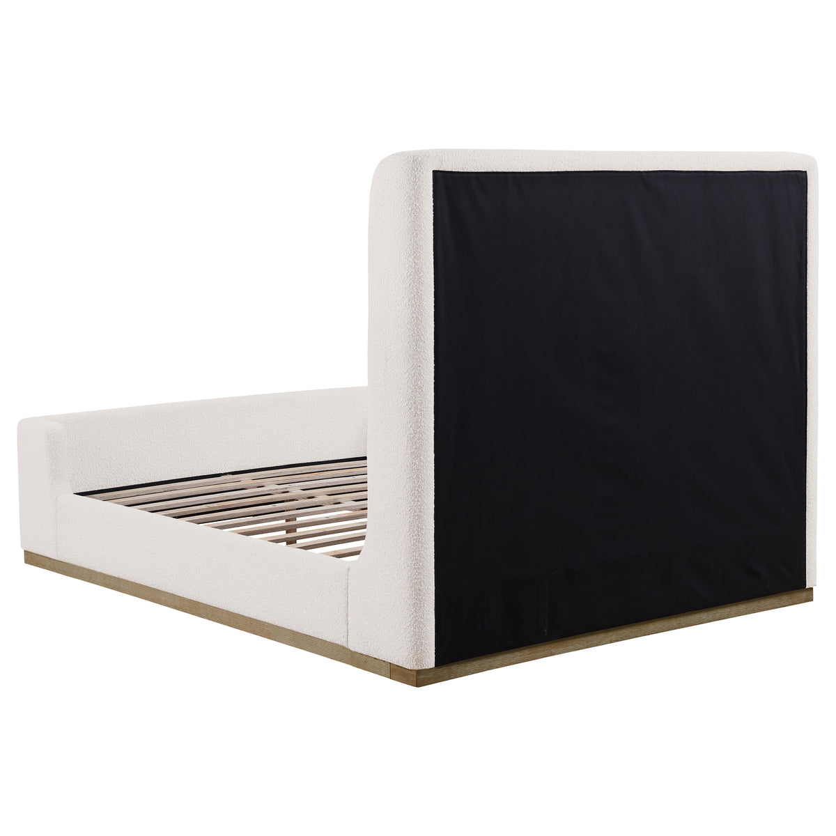 Nala Wingback Upholstered Bed - Cream Boucle with Exposed Oak-Finish Wood Base, Queen or Eastern King – view 5
