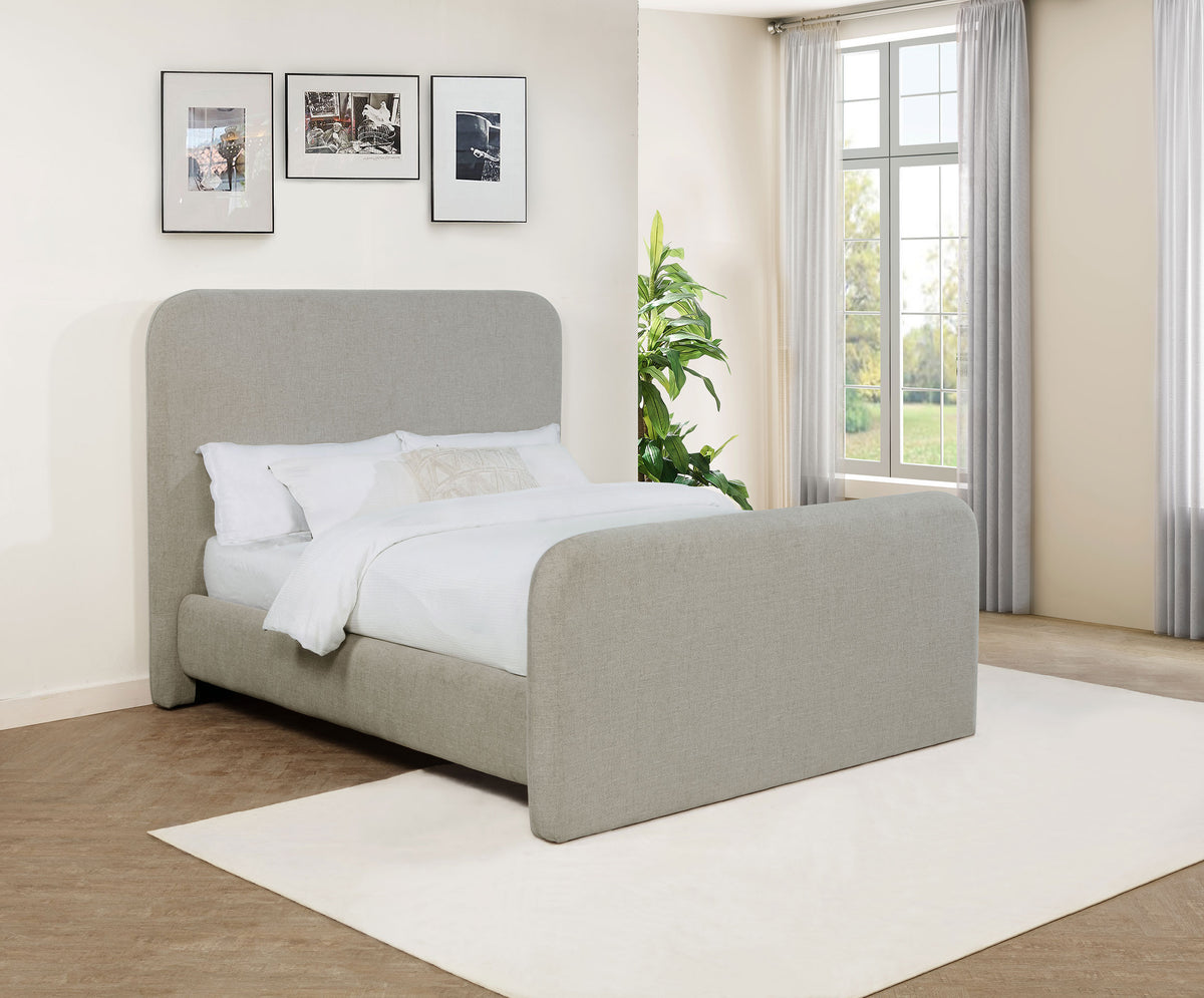 Wren Upholstered Platform Bed - Rounded Corners in Contemporary Grey Fabric, Queen or Eastern King – view 1