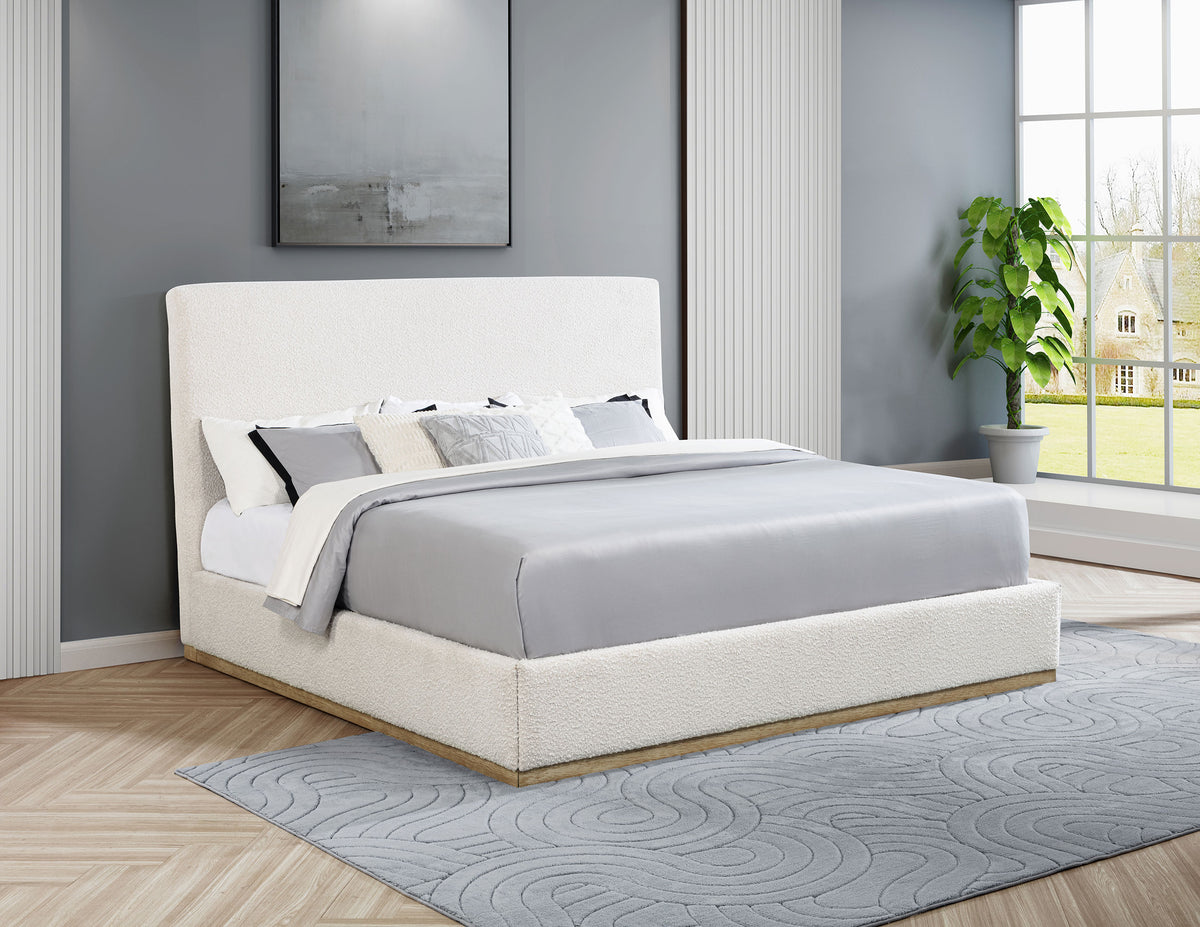 Knox Upholstered Platform Bed with Extra-High Headboard - Cream Boucle, Queen or Eastern King – view 2