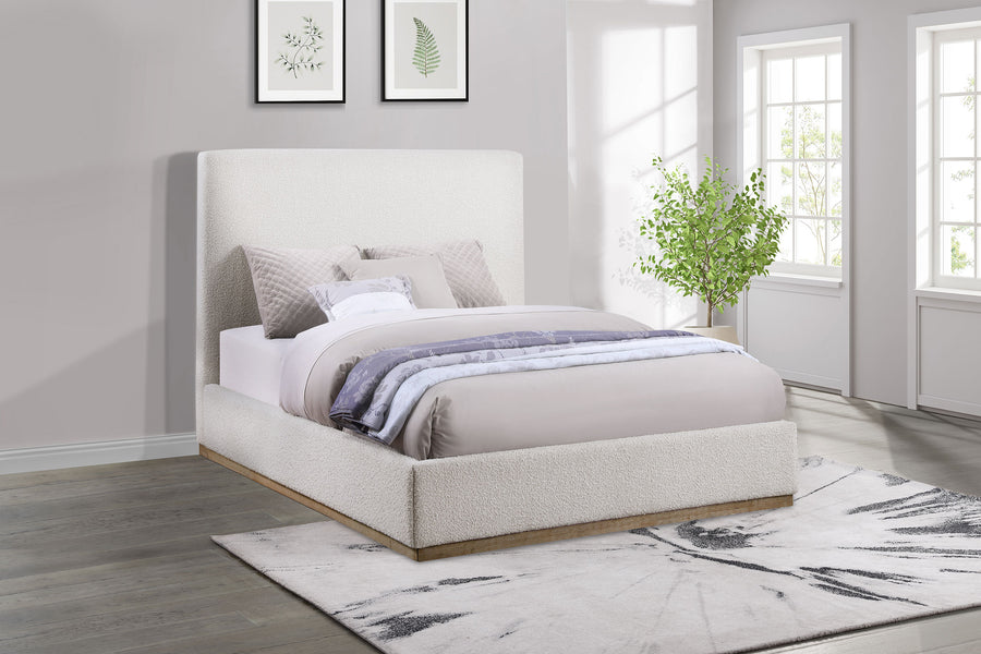 Knox Upholstered Platform Bed with Extra-High Headboard - Cream Boucle, Queen or Eastern King